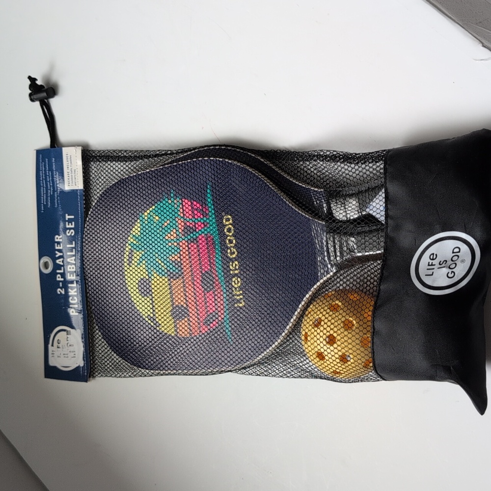 Life is Good Pickleball Set Palm Tree Design 2 Paddles 2 Balls & Bag - Picture 4 of 5